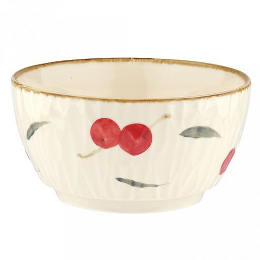 "Вишенка" Салатник фарфоровый 600мл, д13,9см, h7,1см, с деколью, отводка, рифленый борт, кремовый (Китай)