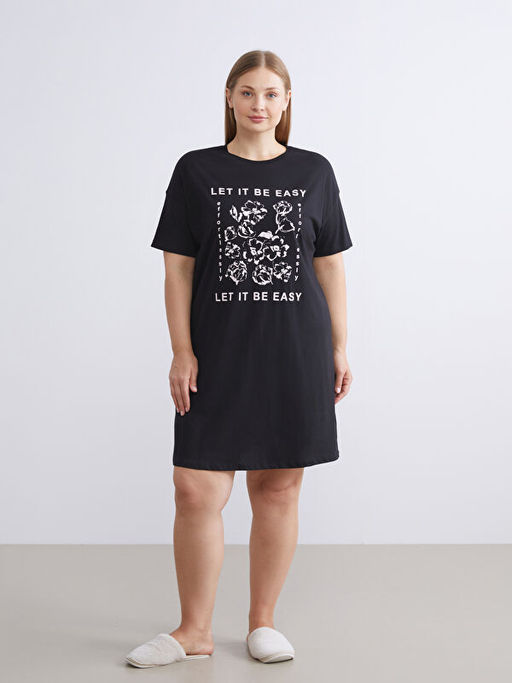 Bisiklet Yaka Bask?l? Kad?n Gecelik