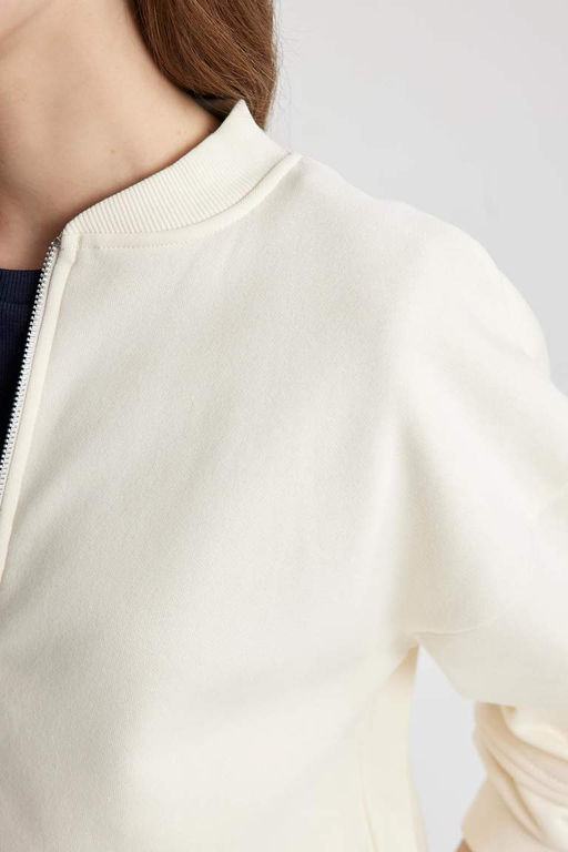 Кардиган-бомбер из мягкой нечеткой плотной ткани с воротником-стойкой оверсайз - Defacto фото 5