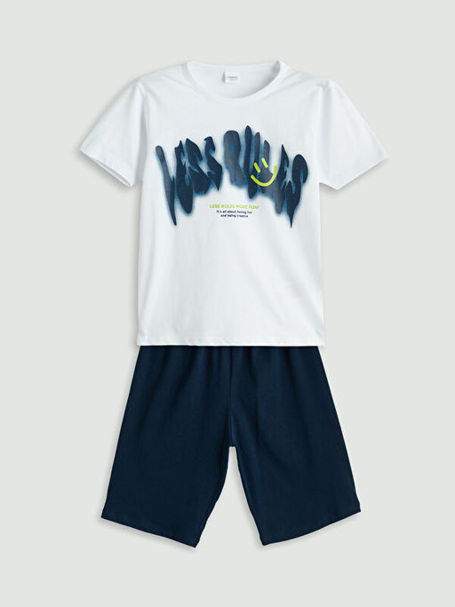 Bisiklet Yaka Erkek ?ocuk ?ortlu Pijama Tak?m?