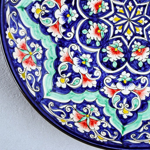 Ляган узбекский Риштанская Керамика «Цветы», d=32 см, синий