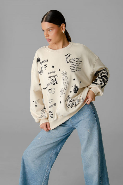 Арт. 15132/2 Свитшот женский оверсайз 46-52 (4 шт) Цвет:молочный