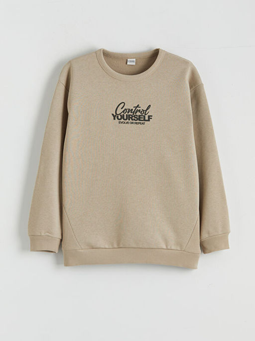 Bisiklet Yaka Bask?l? Erkek ?ocuk Kal?n Sweatshirt