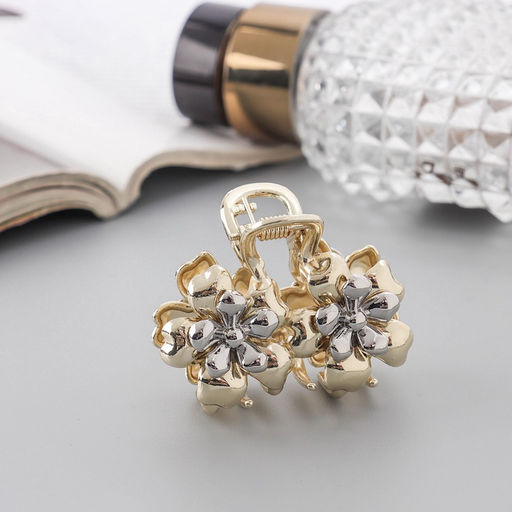 Цена за 6 шт. Крабик для волос «Хизер», цветы, 4 см, золото