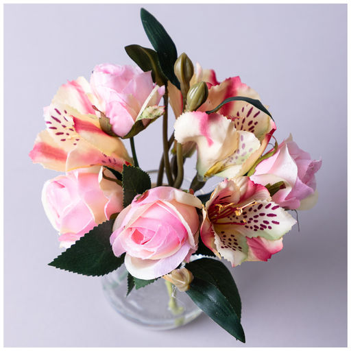 БУКЕТ ИСКУССТВЕННЫХ ЦВЕТОВ В КРУГЛОЙ ВАЗЕ ВЫСОТА= 16СМ - Lefard фото 2