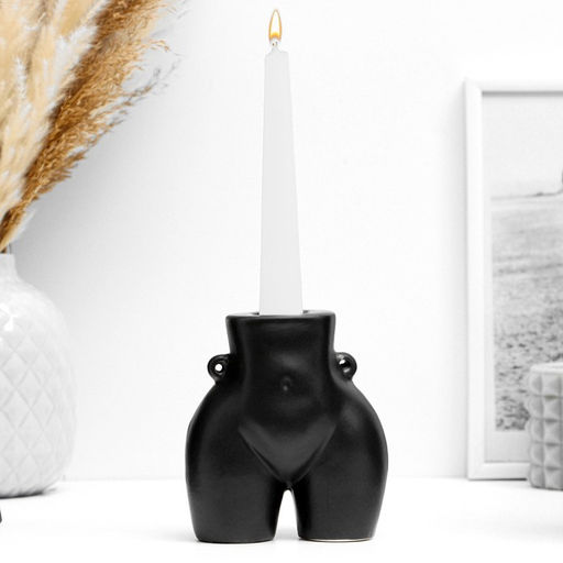 Подсвечник на 1 свечу TAKE IT EASY «Марта», керамика, чёрный глянец, 10×6×8 см