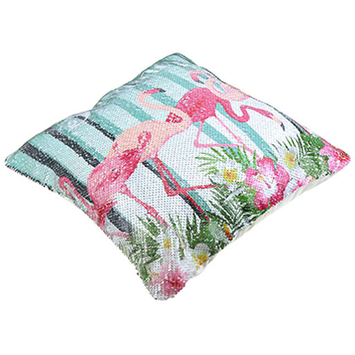 Наволочка декоративная 39х39см "Фламинго" рисунок/серебро, 1 сторона - пайетки-антистресс, 1 сторона - плюш, на молнии (Китай)