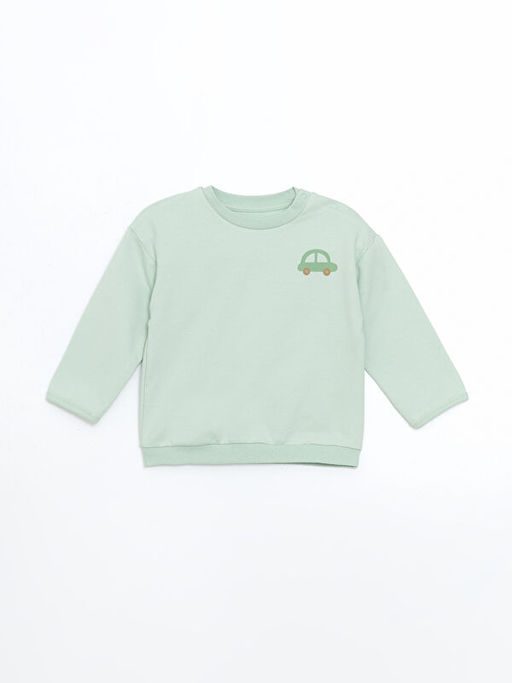 Bisiklet Yaka Bask?l? Erkek Bebek Sweatshirt ve E?ofman Alt 2li