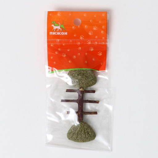 Игрушка для кошек из прессованной кошачьей мяты и скелетом из мататаби Рыбий остов, 8,5 см 90360 - Пижон фото 4