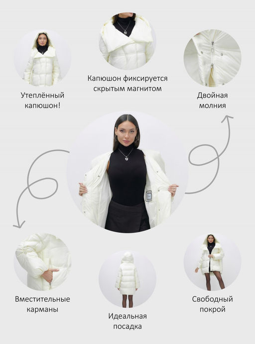 Куртка зимняя женская с большим капюшоном модная бежевого цвета 7739B - Visdeer фото 27