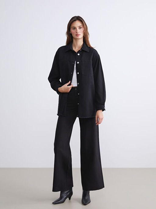 G?mlek Yaka Oversize Kad?n Jean Ceket