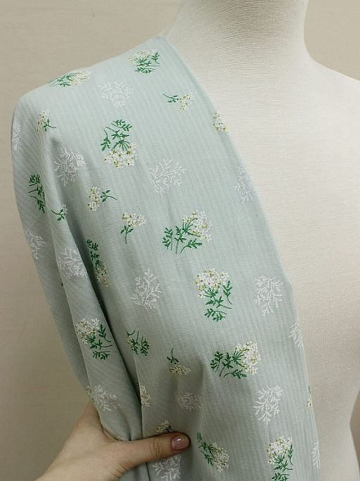 Плательный хлопок Веточки ромашки цв.бл.голубой мох, ш.1.45м, хлопок-100%, 105гр/м.кв - Купава фото 5