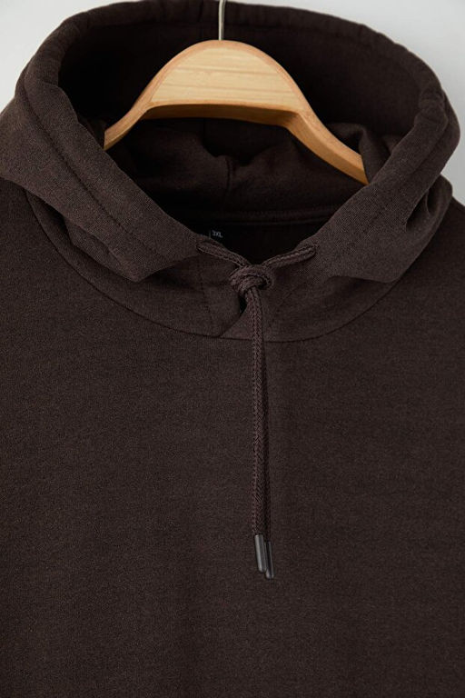 Kahverengi B_y_k Beden Oversize/Geni_ Kesim __i Polar Kap__onlu Sweatshirt TMNAW24AO00013 - Trendyolmilla фото 2