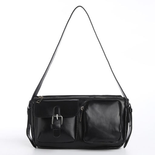 Сумка женская с карманами кожзам, черная