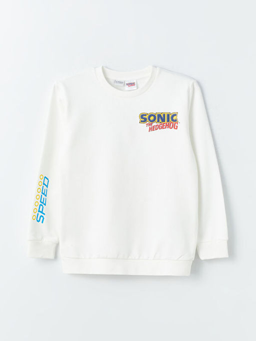 Bisiklet Yaka Sonic Bask?l? Uzun Kollu Erkek ?ocuk Sweatshirt