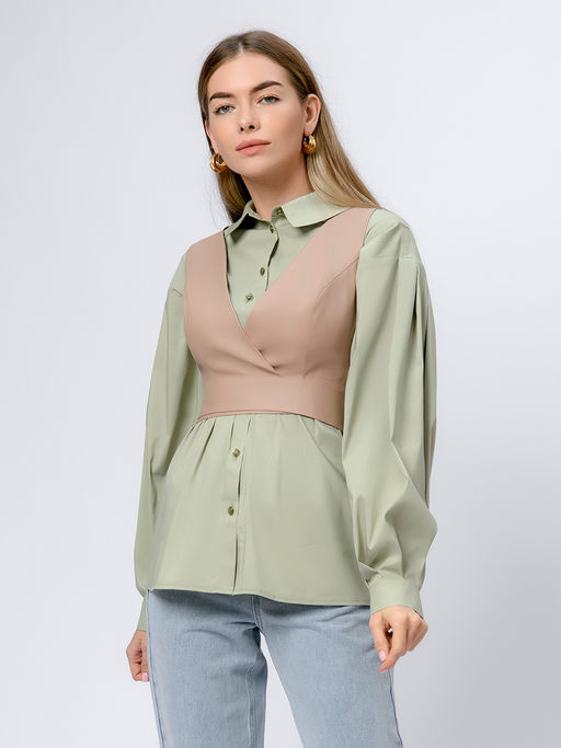 Жилет бежевый укороченный из искусственной кожи - 1001dress фото 4