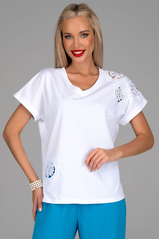 Футболка Нинель (белый/кружево) - Эльза фото 5