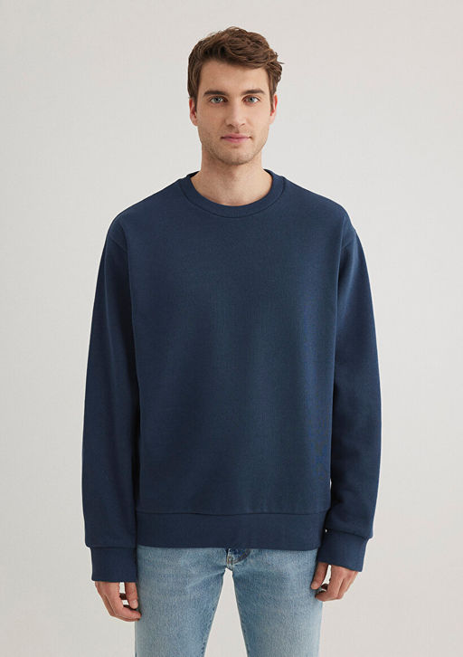 Bisiklet Yaka Lacivert Basic Sweatshirt - Mavi фото 3