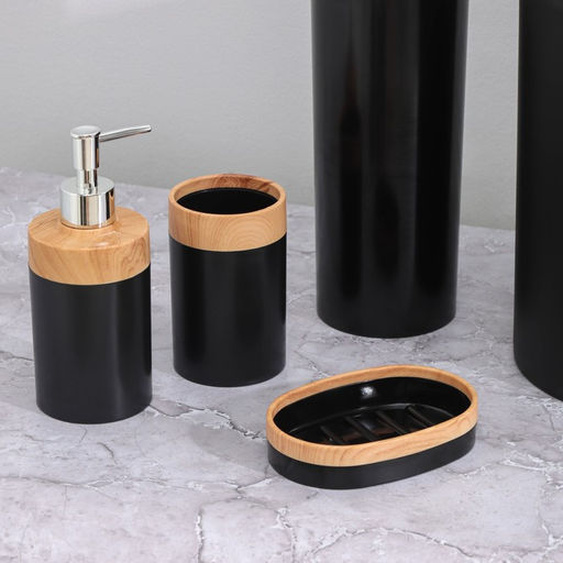 Набор для ванной комнаты BARONESS, 5 предметов, ведро для мусора, ёрш с подставкой, мыльница, дозатор, стакан, чёрный