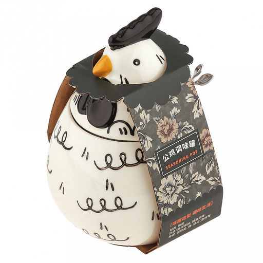 Банка для специй фарфоровая Петушок 460мл, д8-10,5см, h8,2см, с выемкой для ложки, общая h14,7см, металлическая ложка Веточка 12,3см, кремовый/черный с узором (Китай) - Домашняя мода фото 8