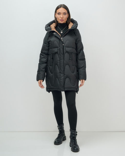 Куртка зимняя женская с капюшоном модная черного цвета 7653Ch - Visdeer фото 16