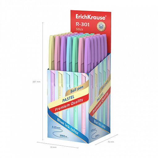 Цена за 50 шт. Ручка шариковая ErichKrause R-301 Stick Pastel 0.7, цвет чернил синий (в коробке по 50 шт.)