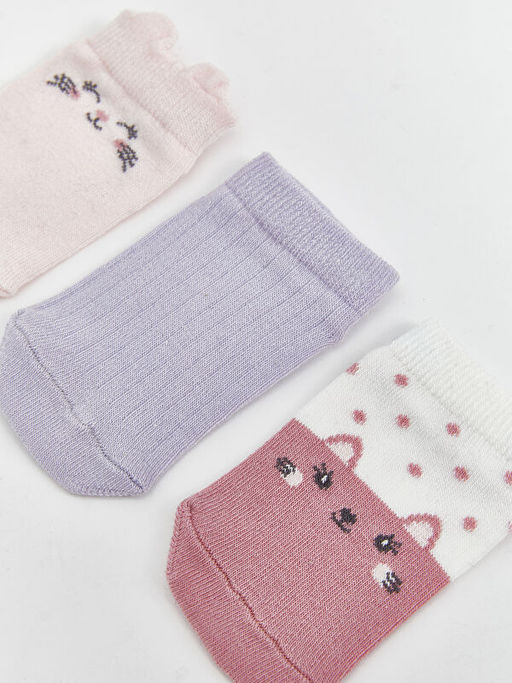 Bask?l? K?z Bebek Patik ?orap 3l?