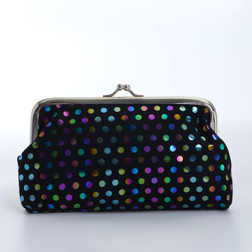 Косметичка женская на фермуаре, маленькая, с принтом Перламутровый горох, чёрная - Simaland фото 2