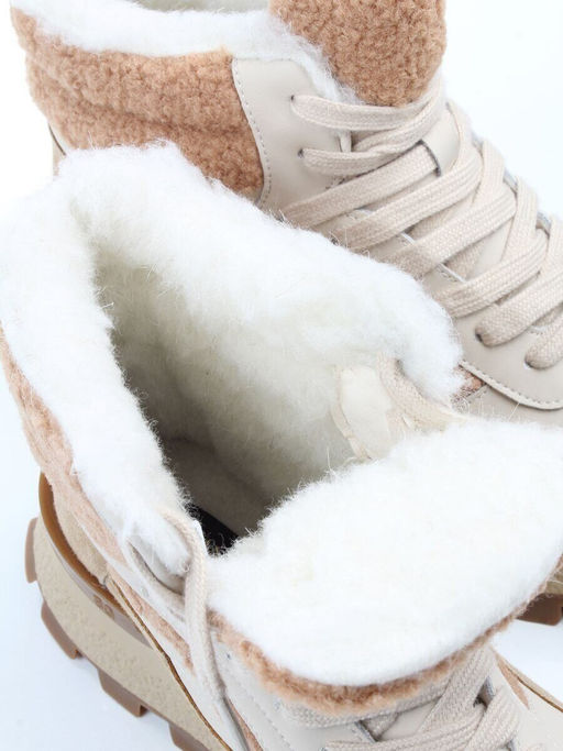 04-WG042-2M BEIGE/WHITE Кроссовки зимние женские (натуральная кожа, натуральная замша, 100% шерсть)