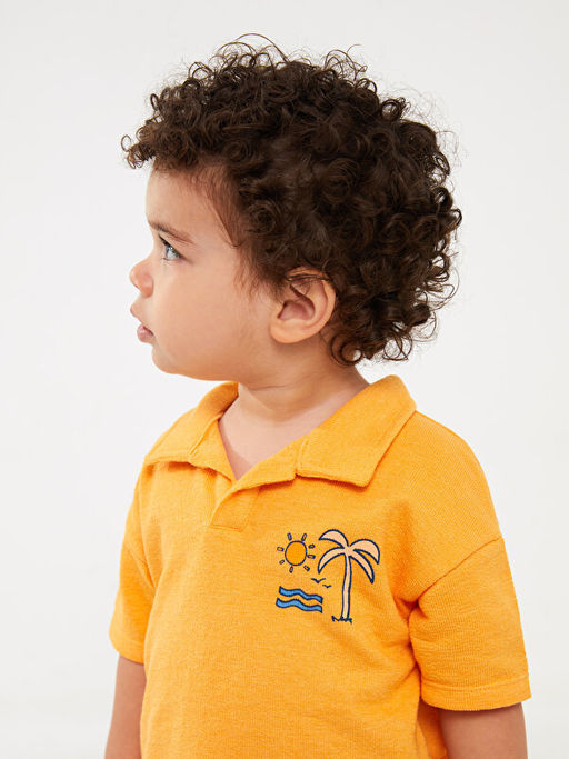 Polo Yaka K?sa Kollu Bask?l? Erkek Bebek Ti??rt