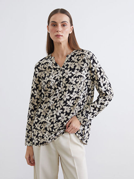 Ka??k Yaka ?i?ekli Bluz