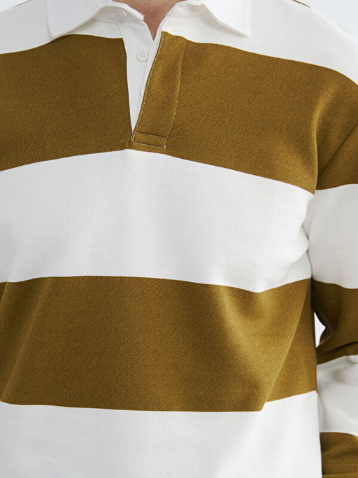 Polo Yaka ?izgili Erkek Sweatshirt