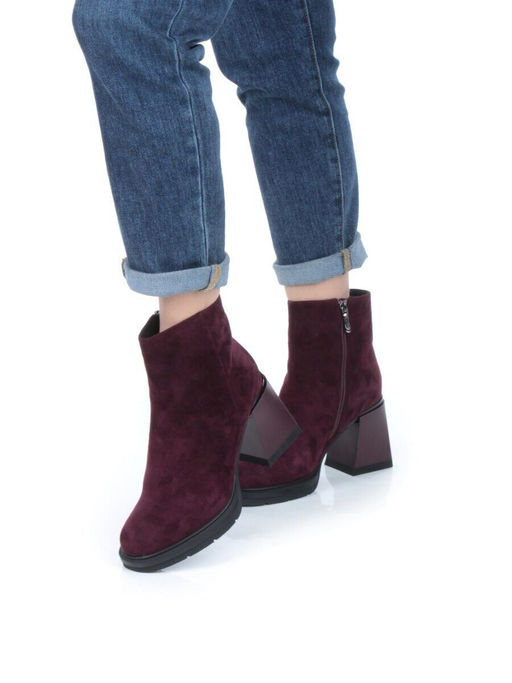 04-M3-9204 WINE Ботильоны зимние женские (натуральная кожа, натуральный мех)