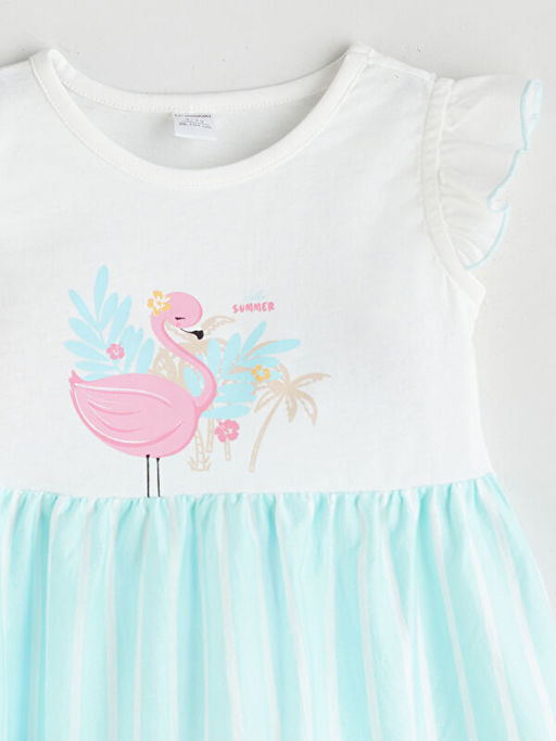 Bisiklet Yaka Bask?l? K?z ?ocuk Elbise