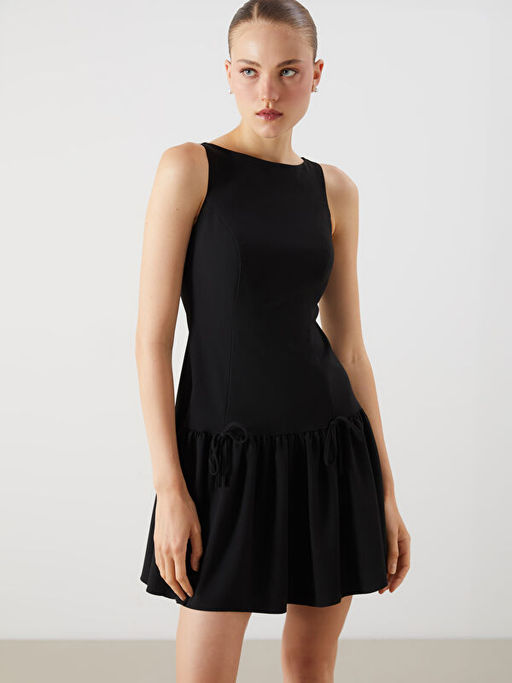 Bisiklet Yaka A Kesim Poplin Mini Elbise