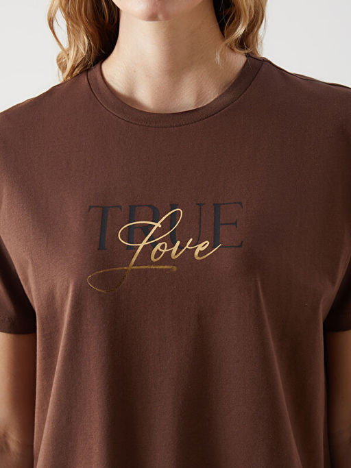 Bisiklet Yaka Bask?l? Kad?n Ti??rt