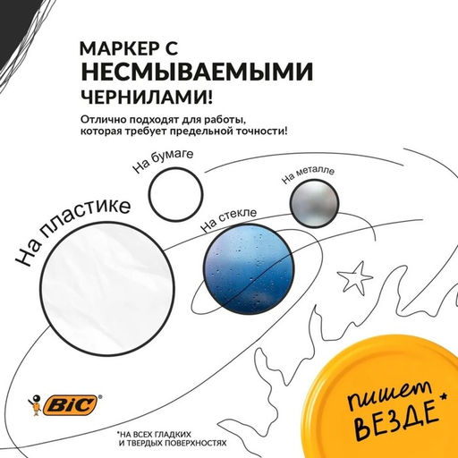 Цена за 2 шт. Маркер перманентный, BIC "Marking Fine", узел 1.1 мм, черный