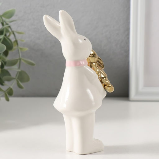 Фигурка керамика «Зайка белая с золотым зайчонком», 6.5×4.5×13.5 см
