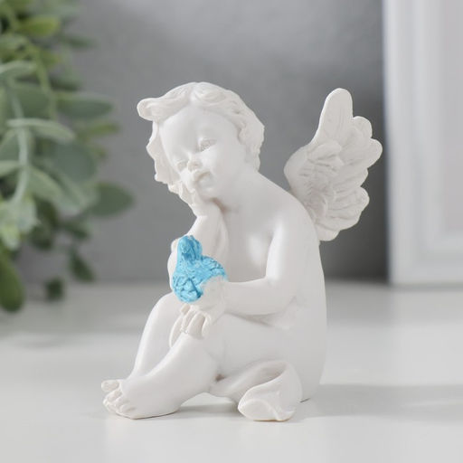 Сувенир полистоун "Белоснежный ангел с цветной птичкой" 7х6х5,5 см