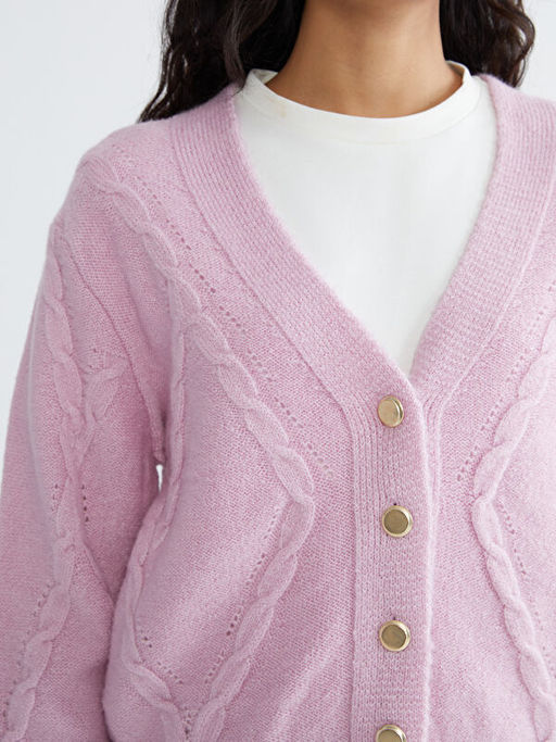 V Yaka Kendinden Desenli Kad?n Triko H?rka