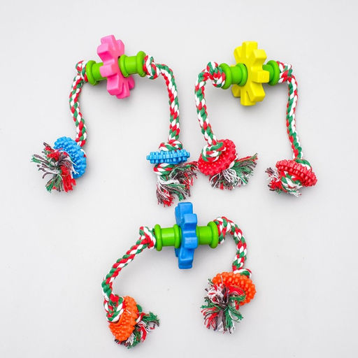 Игрушка канатная с жевательными элементами Шестерёнки, до 34 см, до 100 г, микс цветов - Пижон фото 5