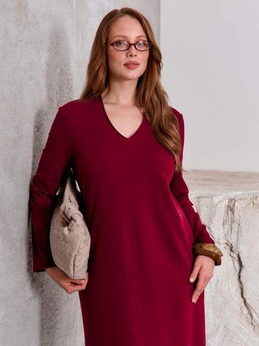 Платье женское с длинным рукавом Марсала