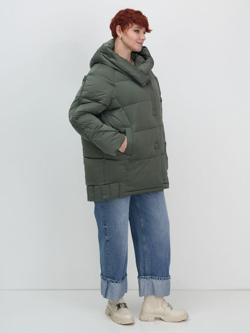 Куртка зимняя женская с капюшоном модная цвета хаки 7651Kh - Visdeer фото 3