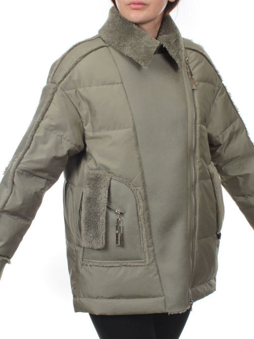 902 GRAY/GREEN Куртка зимняя облегченная женская (холлоффайбер 150 гр., искусственная дубленка) - Fashion фото 4