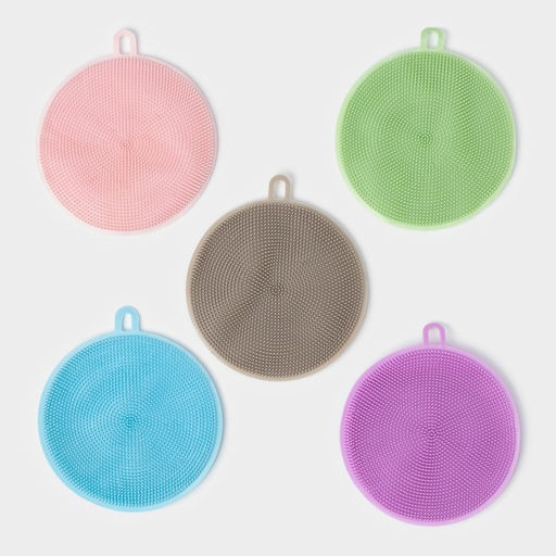 Цена за 4 шт. Губка для посуды Доляна, 11×11×1 см, силиконовая, МИКС