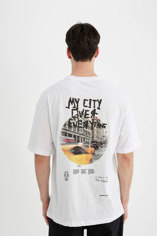 Футболка Comfort Fit с круглым вырезом и короткими рукавами с принтом на спине - Defacto фото 7