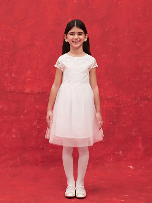 Bisiklet Yaka K?sa Kollu K?z ?ocuk T?l Elbise