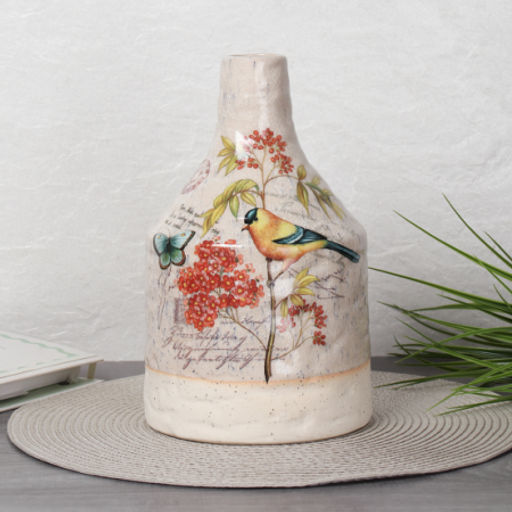 Ваза 25 см Птица и бабочка / FLN-48-5 /уп 12/без и/уп