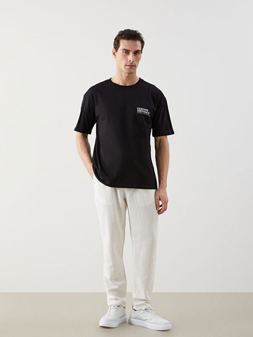 Bisiklet Yaka Bask?l? Penye Erkek Ti??rt