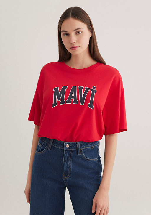 Mavi Logo Bask?l? K?rm?z? Tisort  фото 2